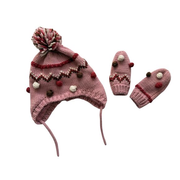 Zara Knit Pom Hat + Mittens Set Size 1-3y - Picture 1 of 7
